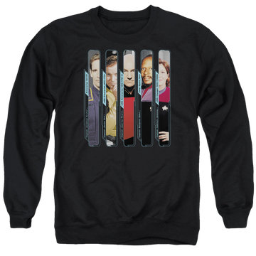 Black men's crewneck sweatshirt with Star Trek The Captains graphic