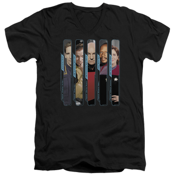 Black men's v-neck t-shirt with Star Trek The Captains graphic
