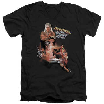 Black men's v-neck t-shirt with Star Trek Wrath Of Khan(movie) graphic