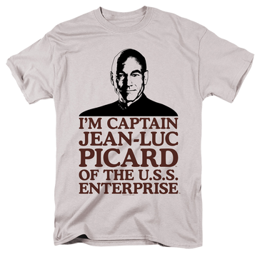 Silver men's regular fit t-shirt with Star Trek The Next Generation Im Captain graphic