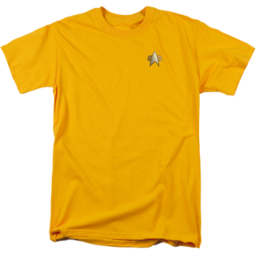 Gold men's regular fit t-shirt with Star Trek Deep Space Nine Ds9 Engineering Emblem graphic