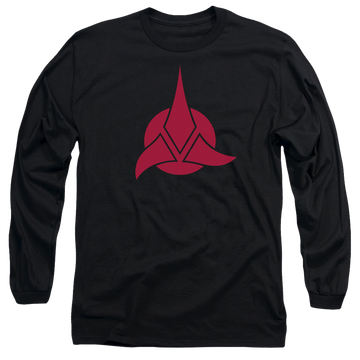 Black men's long sleeve t-shirt with Star Trek Klingon Logo graphic