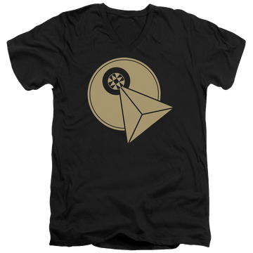 Black men's v-neck t-shirt with Star Trek The Next Generation Vulcan Logo graphic