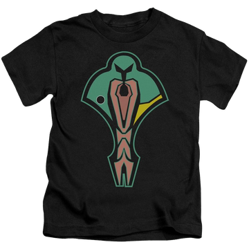 Black kid's t-shirt for ages 4 to 7 with Star Trek Deep Space Nine Cardassian Logo graphic