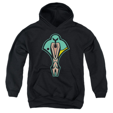 Black youth hoodie for ages 8 to 12 with Star Trek Deep Space Nine Cardassian Logo graphic