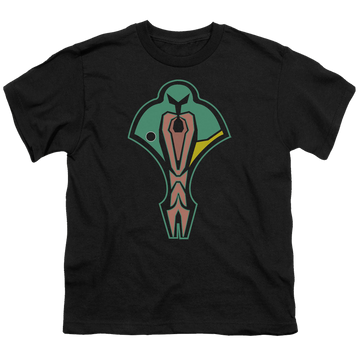 Black youth t-shirt for ages 8 to 12 with Star Trek Deep Space Nine Cardassian Logo graphic