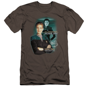 Charcoal men's premium slim fit t-shirt with Star Trek Deep Space Nine Jadzia Dax graphic