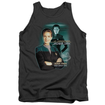 Charcoal men's tank with Star Trek Deep Space Nine Jadzia Dax graphic