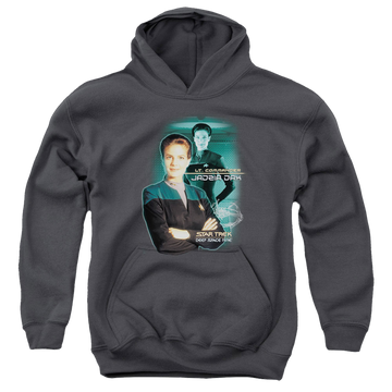 Charcoal youth hoodie for ages 8 to 12 with Star Trek Deep Space Nine Jadzia Dax graphic