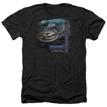 Charcoal men's heather t-shirt with Star Trek Enterprise Nx 01 graphic