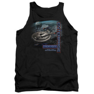 Black men's tank with Star Trek Enterprise Nx 01 graphic
