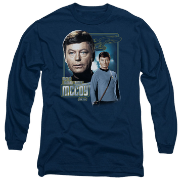 Navy men's long sleeve t-shirt with Star Trek The Original Series Doctor Mccoy graphic