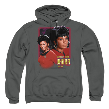 Charcoal pullover hoodie with Star Trek Lieutenant Uhura graphic