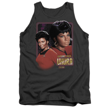 Charcoal men's tank with Star Trek Lieutenant Uhura graphic