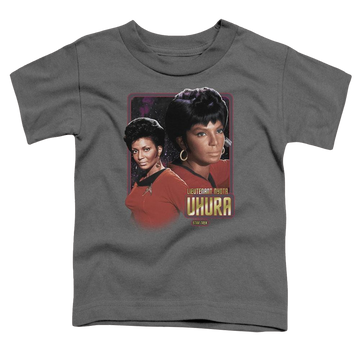 Charcoal toddler t-shirt with Star Trek The Original Series Lieutenant Uhura graphic