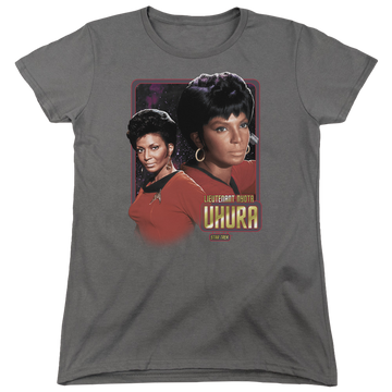 Charcoal women's t-shirt with Star Trek Lieutenant Uhura graphic