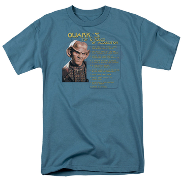 Slate men's regular fit t-shirt with Star Trek Deep Space Nine Quarks Rules graphic