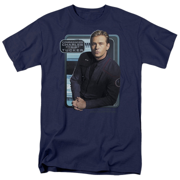 Navy men's regular fit t-shirt with Star Trek Enterprise Trip Tucker graphic