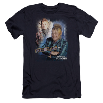 Navy men's premium slim fit t-shirt with Star Trek Neelix graphic