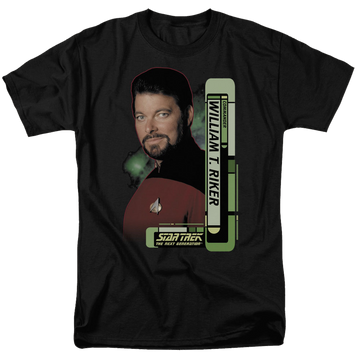 Black men's regular fit t-shirt with Star Trek Riker graphic