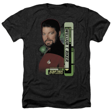 Charcoal men's heather t-shirt with Star Trek Riker graphic