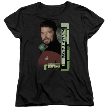Black women's t-shirt with Star Trek Riker graphic