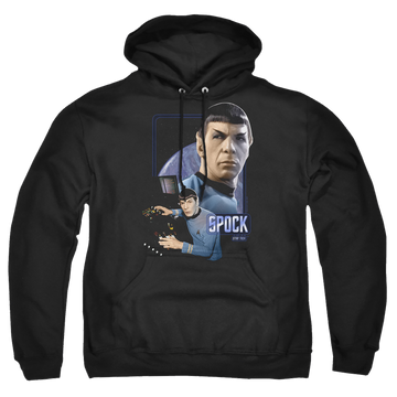 Black pullover hoodie with Star Trek Spock graphic
