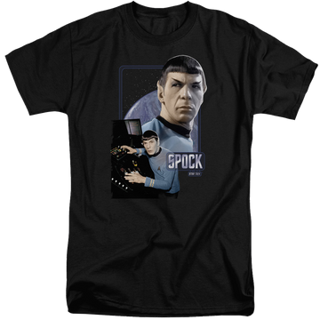 Black men's tall fit t-shirt with Star Trek Spock graphic