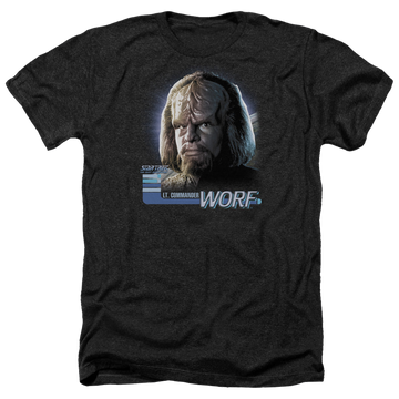 Charcoal men's heather t-shirt with Star Trek The Next Generation Tng Worf graphic