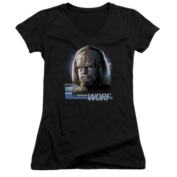 Star Trek The Next Generation Tng Worf - Juniors V-Neck T-Shirt Juniors V-Neck T-Shirt Star Trek   