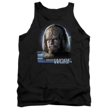 Black men's tank with Star Trek The Next Generation Tng Worf graphic