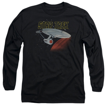 Black men's long sleeve t-shirt with Star Trek Retro Enterprise graphic