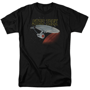 Black men's regular fit t-shirt with Star Trek Retro Enterprise graphic