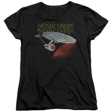 Black women's t-shirt with Star Trek Retro Enterprise graphic
