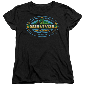 Black women's t-shirt with Survivor All Stars graphic