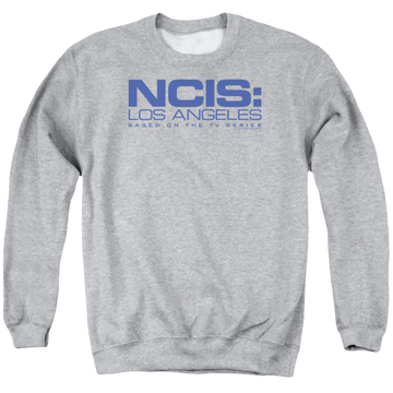 Athletic heather men's crewneck sweatshirt with NCIS Los Angeles Logo graphic