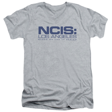 Athletic heather men's v-neck t-shirt with NCIS Los Angeles Logo graphic