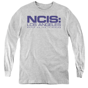 Athletic heather youth long sleeve t-shirt with NCIS Los Angeles Logo graphic