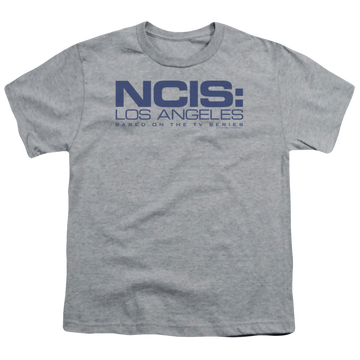 Athletic heather youth t-shirt for ages 8 to 12 with NCIS Los Angeles Logo graphic