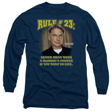 Navy men's long sleeve t-shirt with NCIS Rule 23 graphic
