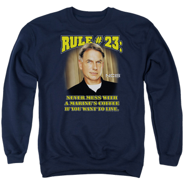 Navy men's crewneck sweatshirt with NCIS Rule 23 graphic