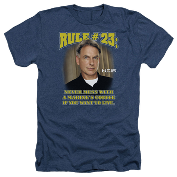 Navy men's heather t-shirt with NCIS Rule 23 graphic