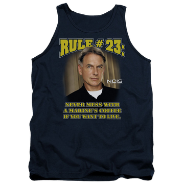 Navy men's tank with NCIS Rule 23 graphic