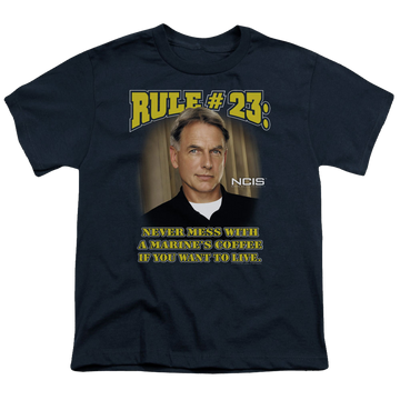 Navy youth t-shirt for ages 8 to 12 with NCIS Rule 23 graphic