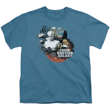 Slate youth t-shirt for ages 8 to 12 with The Twilight Zone From Another Galaxy graphic