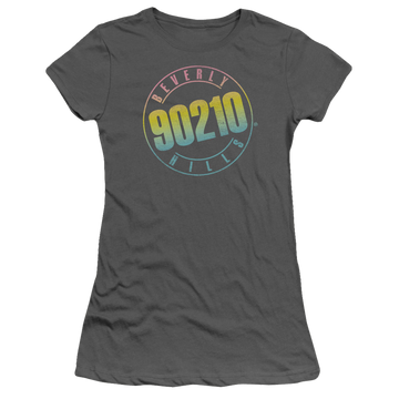 Charcoal juniors t-shirt with Beverly Hills 90210 Color Blend Logo graphic