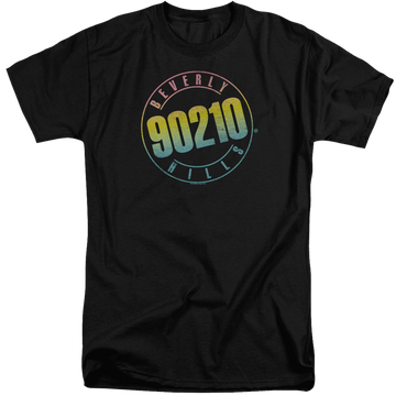 Black men's tall fit t-shirt with Beverly Hills 90210 Color Blend Logo graphic