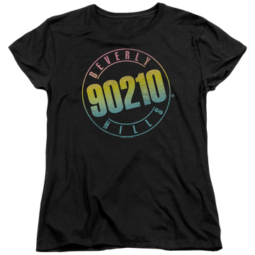 Black women's t-shirt with Beverly Hills 90210 Color Blend Logo graphic