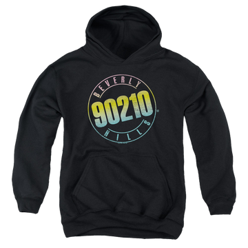 Black youth hoodie for ages 8 to 12 with Beverly Hills 90210 Color Blend Logo graphic
