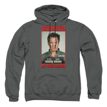 Charcoal pullover hoodie with NCIS Wanted graphic